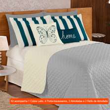 Jogo de Cama Queen com 9 Peças Raquel Cinza e Branco