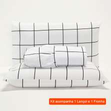 Jogo de Cama Solteiro com 2 Peças Atual Branco e Preto