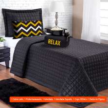 Jogo de Cama Solteiro com 6 Peças Relax Preto e Amarelo