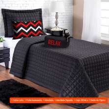 Jogo de Cama Solteiro com 6 Peças Relax Preto e Vermelho