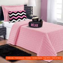 Jogo de Cama Solteiro com 6 Peças Relax Rosê e Preto