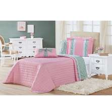 Kit Cobre Leito Solteiro Elegance Rosa Casaborda 4 peças