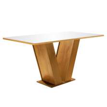 Mesa Espanha Tampo MDF Dakota 160X80 Vidro Off White Cel Moveis Ipê/Off White