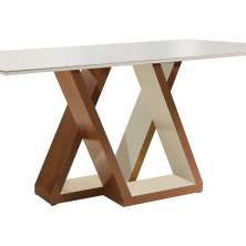 Mesa Laguna 170X90 Tampo MDF e Vidro Off White Slim Plus Cel Moveis Chocolate/Off White