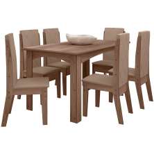 Conjunto Mesa Jantar MDF 156x84 cm 6 Cadeiras 1101220 Amendoa Celmo