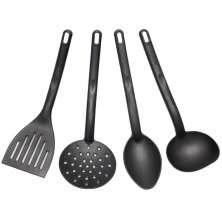 Conjunto 4 Utensílios de Cozinha Plástico Preto Colher Conch