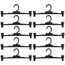 Kit 10 Cabides com Presilha Preto Plástico para Saias Bermud