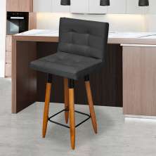 Banqueta Grace Alta Para Areá Gourmet Corino Preto Pé Castanho - Clique E Decore