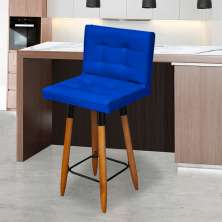 Banqueta Grace Alta Para Areá Gourmet E Balcão Cozinha Corino Azul Royal Pé Castanho - Clique E Decore