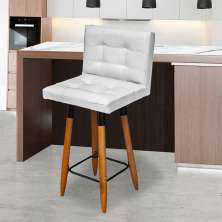 Banqueta Grace Alta Para Areá Gourmet E Balcão Cozinha Corino Branco Pé Castanho - Clique E Decore