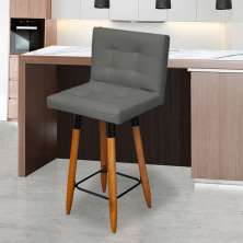 Banqueta Grace Alta Para Areá Gourmet E Balcão Cozinha Corino Cinza Pé Castanho - Clique E Decore