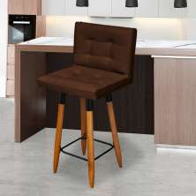 Banqueta Grace Alta Para Areá Gourmet E Balcão Cozinha Corino Marrom Pé Castanho - Clique E Decore