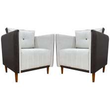 Kit 02 Poltronas Decorativas Aviv Para Sala Luxo Confortável Reforçadas Elegantes Corino Marrom e Linho Bege