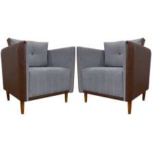 Kit 02 Poltronas Decorativas Aviv Para Sala Luxo Confortável Reforçadas Elegantes Corino Terracota e Linho Cinza