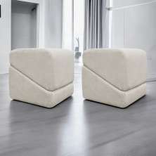 Kit 02 Puff Decorativo Quadrado Para Sala Quarto Penteadeira Sense Boucle Bege
