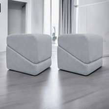 Kit 02 Puff Decorativo Quadrado Para Sala Quarto Penteadeira Sense Boucle Cinza