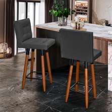 Kit 2 Banquetas Grace Alta Para Areá Gourmet Corino Preto Pé Castanho - Clique E Decore