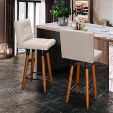 Kit 2 Banquetas Grace Alta Para Areá Gourmet E Balcão Área Gourmet Corino Bege Pé Castanho - Clique E Decore