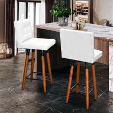 Kit 2 Banquetas Grace Alta Para Areá Gourmet E Balcão Área Gourmet Corino Branco Pé Castanho - Clique E Decore