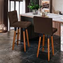 Kit 2 Banquetas Grace Alta Para Areá Gourmet E Balcão Área Gourmet Corino Marrom Pé Castanho - Clique E Decore