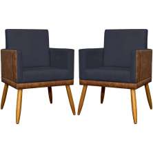 Kit 2 Poltronas Decorativa Para Sala Recepção Consultório Cadeira Lis Corino Peroba e Suede Preto