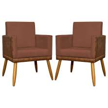 Kit 2 Poltronas Decorativa Para Sala Recepção Consultório Cadeira Lis Corino Peroba e Suede Terracota