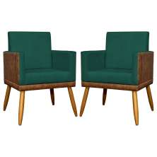 Kit 2 Poltronas Decorativa Para Sala Recepção Consultório Cadeira Lis Corino Peroba e Suede Verde