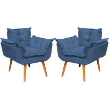 Kit 2 Poltronas Decorativa Para Sala Recepção Manicure Consultório Alice Suede Azul Marinho Pés Trapézio