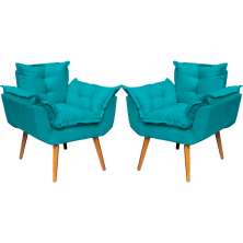 Kit 2 Poltronas Decorativa Para Sala Recepção Manicure Consultório Alice Suede Azul Turquesa Pés Trapézio