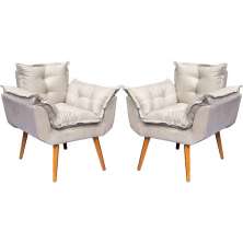 Kit 2 Poltronas Decorativa Para Sala Recepção Manicure Consultório Alice Suede Bege Pés Trapézio