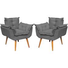 Kit 2 Poltronas Decorativa Para Sala Recepção Manicure Consultório Alice Suede Cinza Pés Trapézio