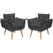 Kit 2 Poltronas Decorativa Para Sala Recepção Manicure Consultório Alice Suede Preto Pés Trapézio
