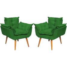 Kit 2 Poltronas Decorativa Para Sala Recepção Manicure Consultório Alice Suede Verde Pés Trapézio