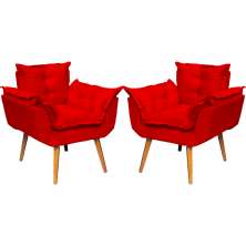 Kit 2 Poltronas Decorativa Para Sala Recepção Manicure Consultório Alice Suede Vermelho Pés Trapézio