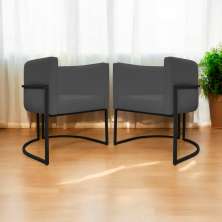 Kit 2 Poltronas Decorativa Para Sala Recepção Manicure Consultório Luna Corino Cinza Base de Ferro Preto