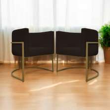 Kit 2 Poltronas Decorativa Para Sala Recepção Manicure Consultório Luna Corino Marrom Base de Ferro Dourado