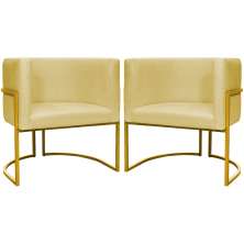 Kit 2 Poltronas Decorativa Para Sala Recepção Manicure Consultório Luna Suede Amarelo  Base de Ferro Dourado