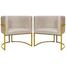 Kit 2 Poltronas Decorativa Para Sala Recepção Manicure Consultório Luna Suede Bege Base de Ferro Dourado