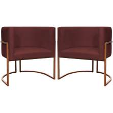 Kit 2 Poltronas Decorativa Para Sala Recepção Manicure Consultório Luna Suede Bordô Base de Ferro Bronze