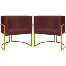 Kit 2 Poltronas Decorativa Para Sala Recepção Manicure Consultório Luna Suede Bordo Base de Ferro Dourado