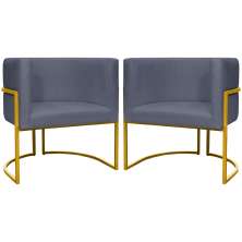 Kit 2 Poltronas Decorativa Para Sala Recepção Manicure Consultório Luna Suede Cinza Base de Ferro Dourado