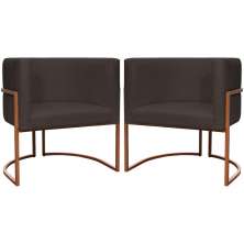 Kit 2 Poltronas Decorativa Para Sala Recepção Manicure Consultório Luna Suede Marrom Base de Ferro Bronze