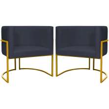 Kit 2 Poltronas Decorativa Para Sala Recepção Manicure Consultório Luna Suede Preto Base de Ferro Dourado