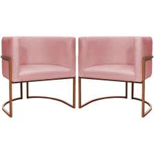 Kit 2 Poltronas Decorativa Para Sala Recepção Manicure Consultório Luna Suede Rose Base de Ferro Bronze