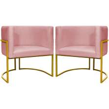 Kit 2 Poltronas Decorativa Para Sala Recepção Manicure Consultório Luna Suede Rose Base de Ferro Dourado
