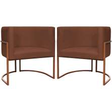 Kit 2 Poltronas Decorativa Para Sala Recepção Manicure Consultório Luna Suede Terracota Base de Ferro Bronze