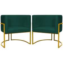 Kit 2 Poltronas Decorativa Para Sala Recepção Manicure Consultório Luna Suede Verde Base de Ferro Dourado