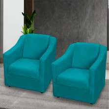 Kit 2 Poltronas Decorativa Para Sala Recepção Manicure Consultório Suede Azul Turquesa Pés de Plástico Cromado