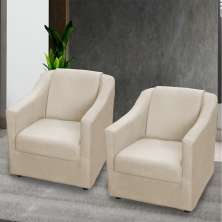 Kit 2 Poltronas Decorativa Para Sala Recepção Manicure Consultório Suede Bege Pés de Plástico Cromado