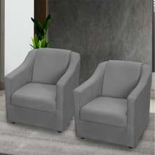 Kit 2 Poltronas Decorativa Para Sala Recepção Manicure Consultório Suede Cinza Pés de Plástico Cromado